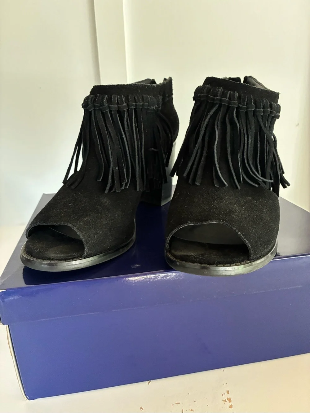 Sbicca black Fringe Peep-Toe Women’s Ankle Boots